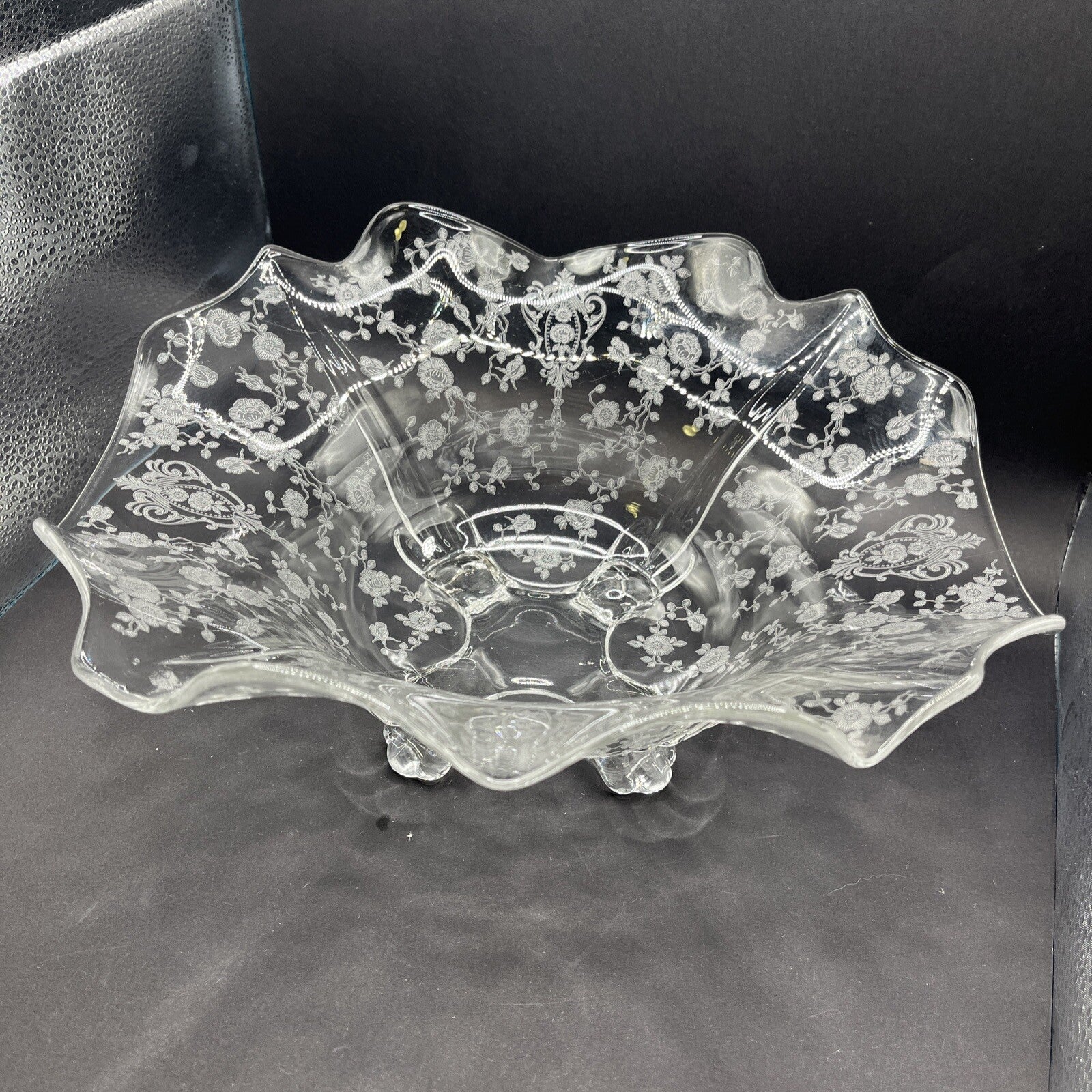 ROSEPOINT 12" FOOTED CENTERPIECE SERVING BOWL Cambridge Glass Co VTG