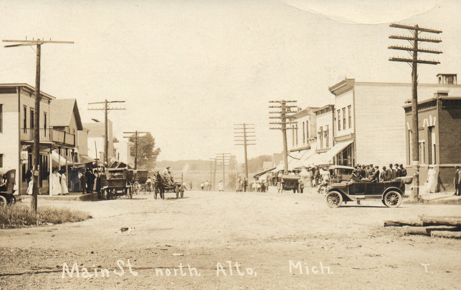 Main Street North Alto Michigan Mich MI Real Photo Old Car People Postcard 
