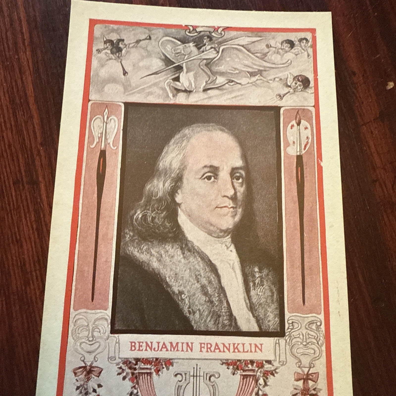 Benjamin Franklin J I Austen Postcard PEGASUS Arts Theater Writing 1910's Scarce