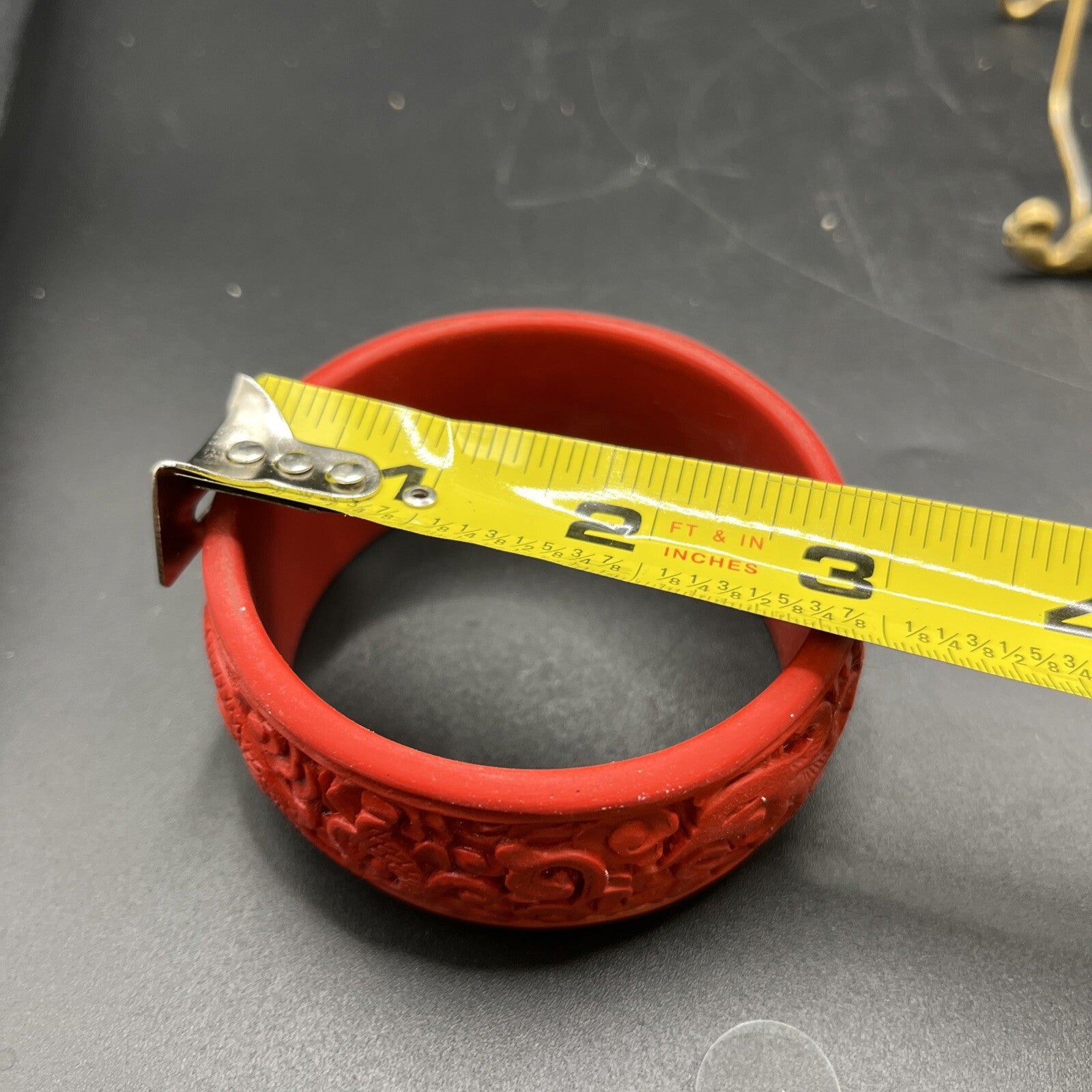 Vintage Red Carved Cinnabar Bangle wide Bracelet  