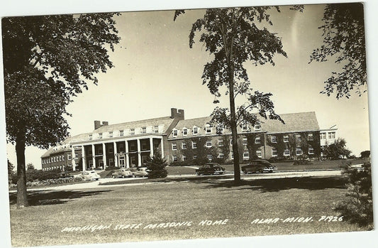 Real Photo Masonic Home Alma MI Michigan Old Cars Postcard