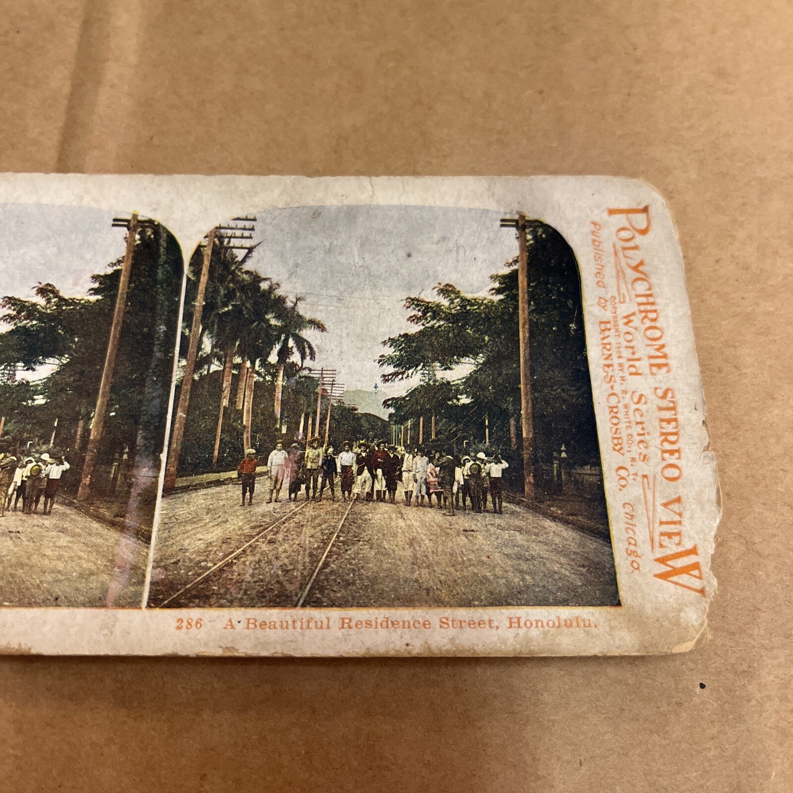 THE BEAUTIFUL RESIDENCE STREET, HONOLUIU, POLYCHROME STEREOVIEW Color Card