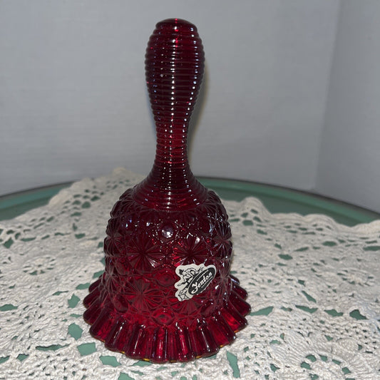 Fenton Art Glass-Ruby Red Orange DAISY & BUTTON BELL- Ruffled Rim