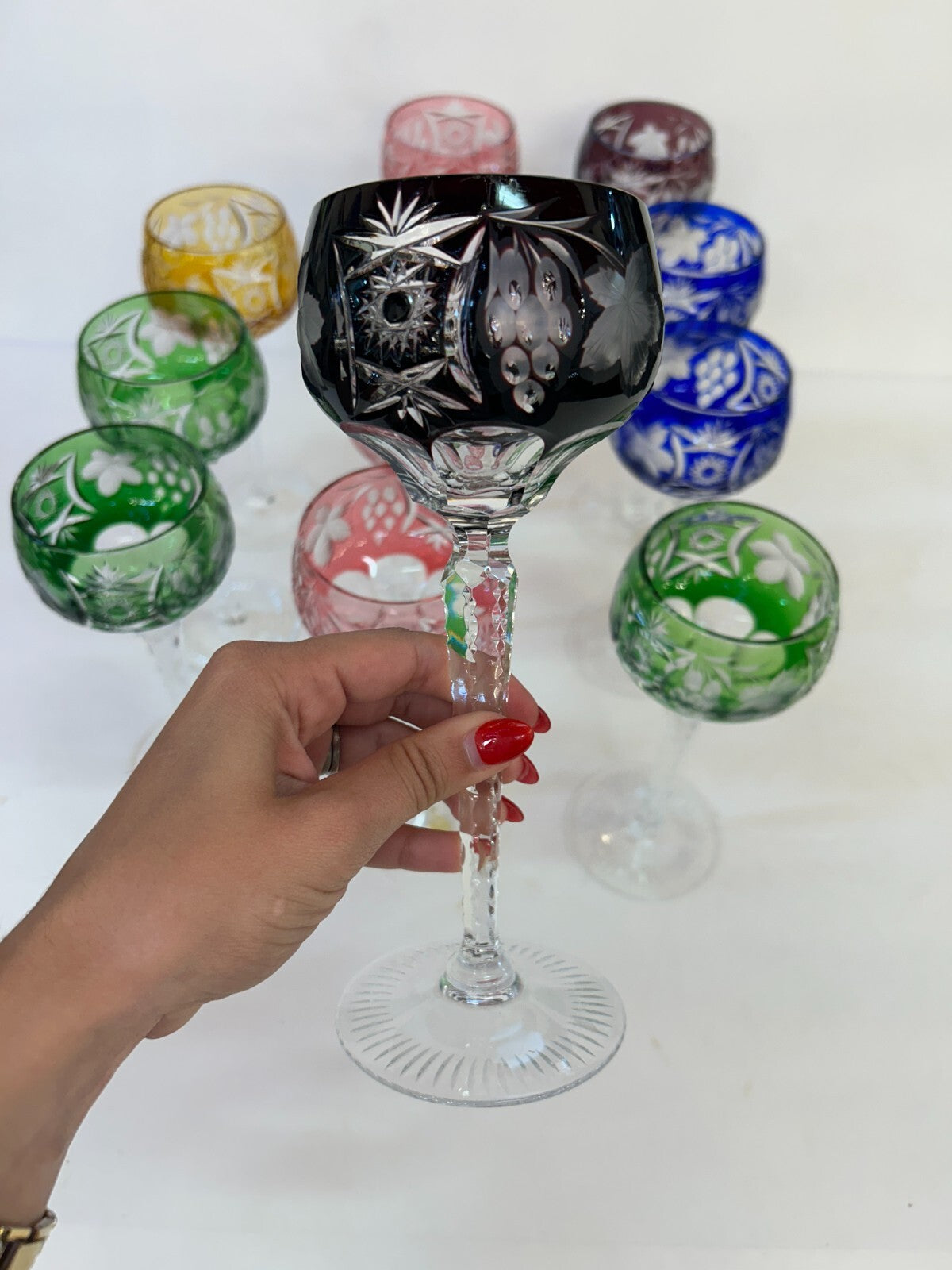 12 NACHTMANN TRAUBE Crystal 8.25 Cut To Clear WINE GOBLET Bohemian Marsala
