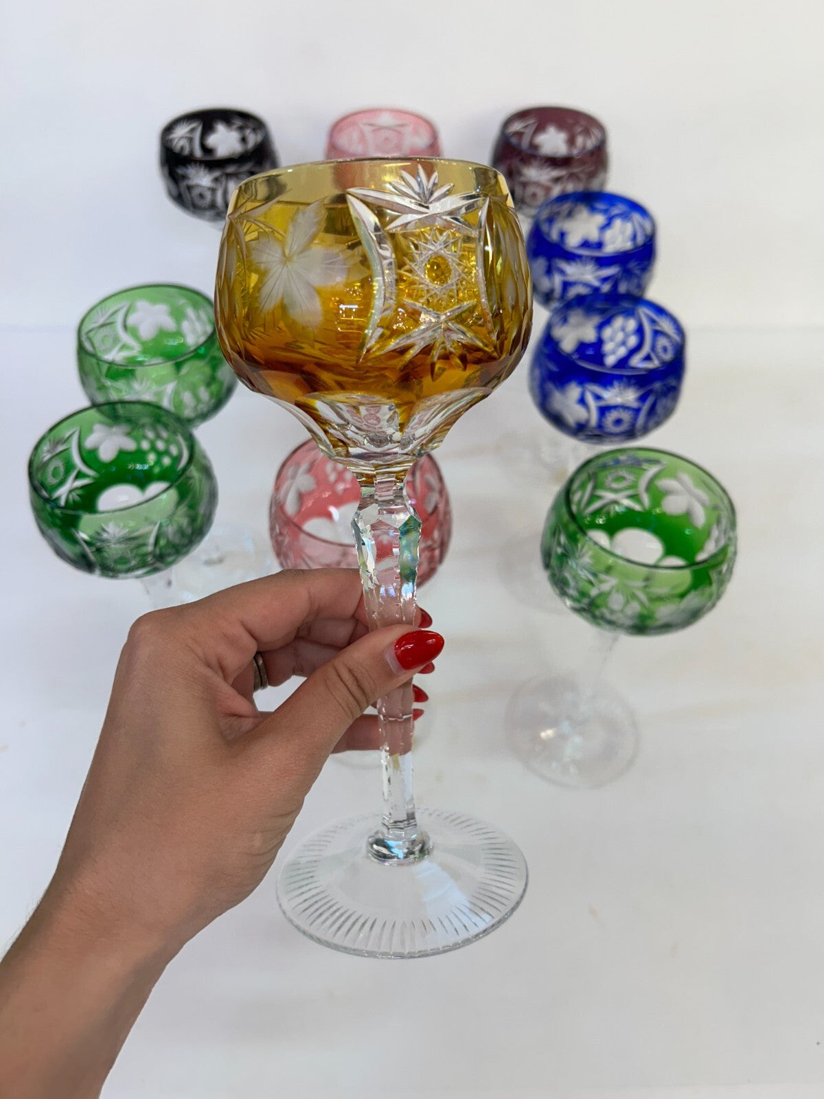 12 NACHTMANN TRAUBE Crystal 8.25 Cut To Clear WINE GOBLET Bohemian Marsala