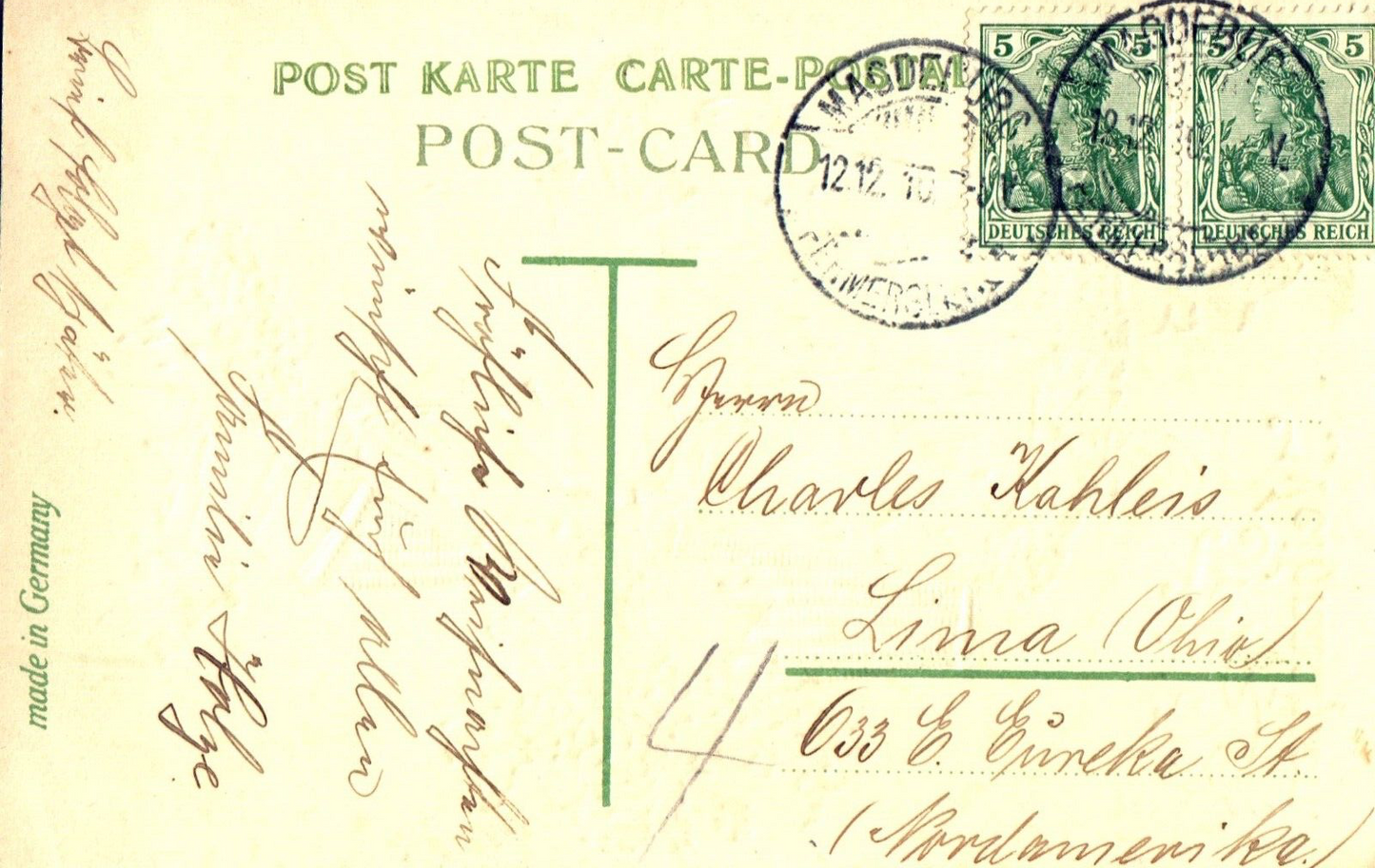 Foreign Xmas Greetings Gold Gilt Santa Carrying Holly & Toys Santa Postcard