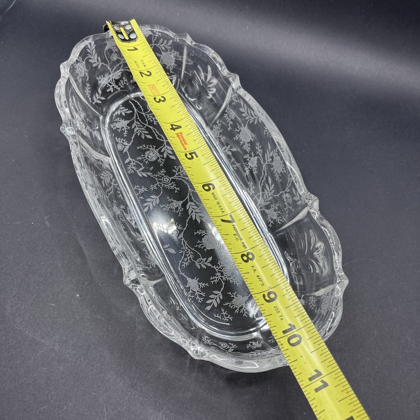 Fostoria Chintz Etched Pickle Dish Tray Baroque 11 in.