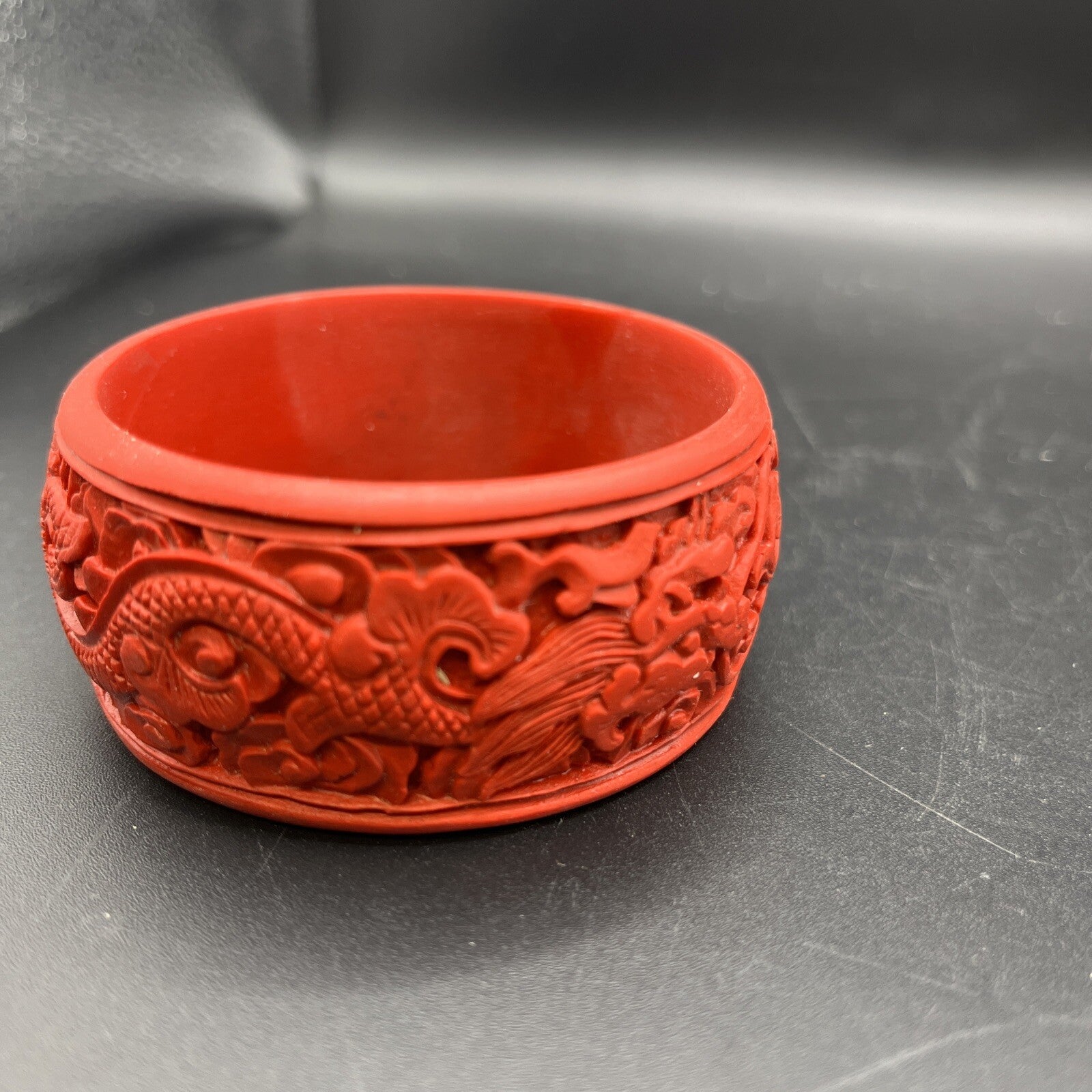 Vintage Red Carved Cinnabar Bangle wide Bracelet  