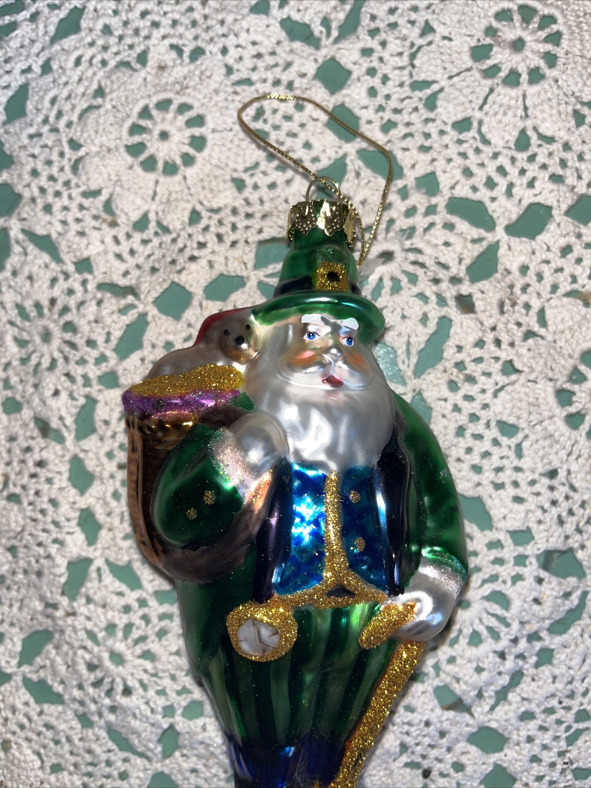Vintage Green Irish Santa Mercury Glass Christmas Ornament