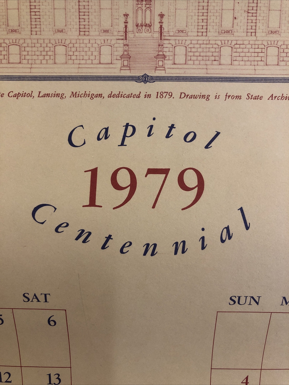 1979 Lansing Michigan Capital Centennial Architect drawings Calendar MI Mich