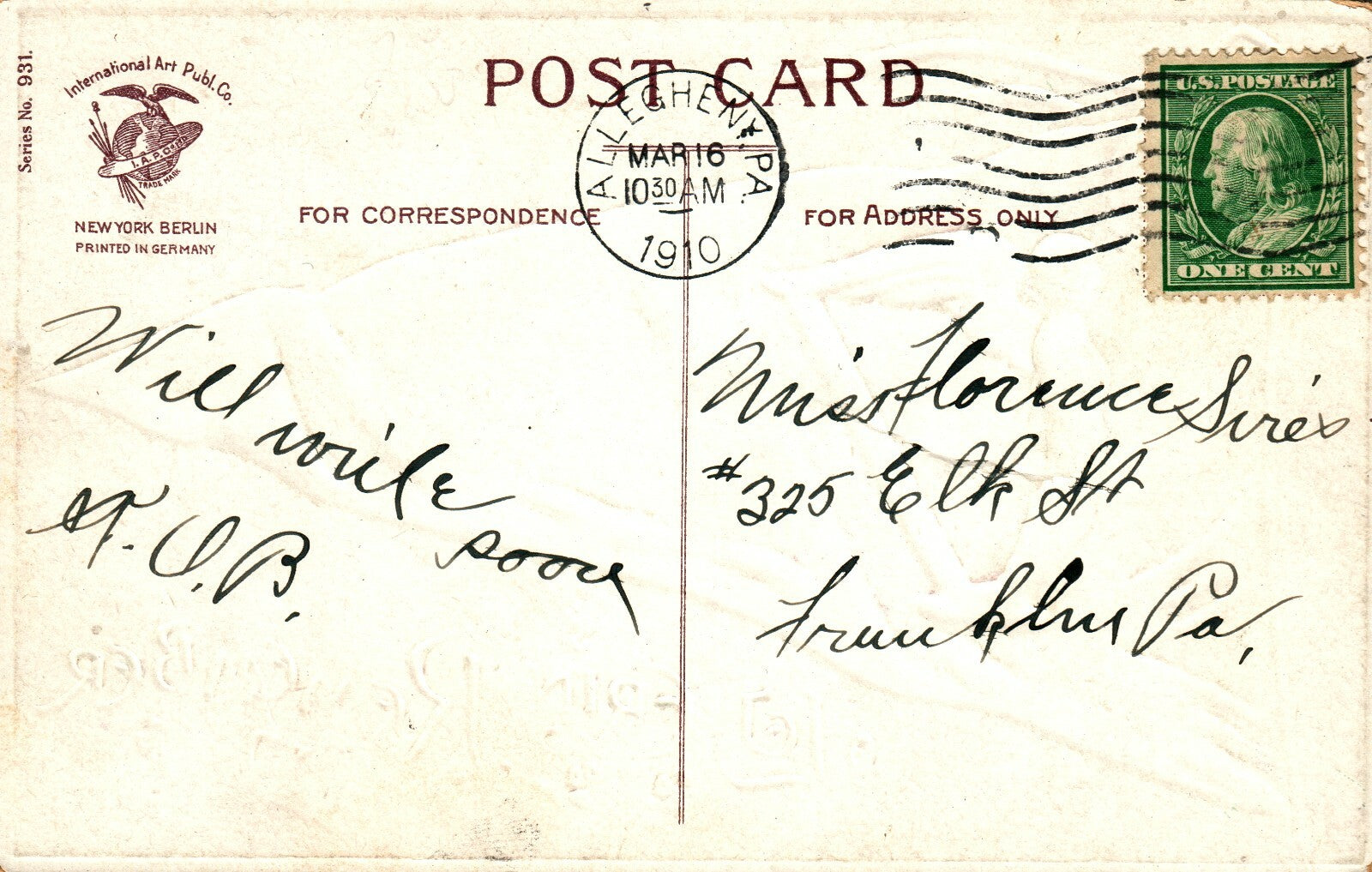 Artist Signed Clapsaddle Let Erin Remember St Patrick's Day Postcard Series 931