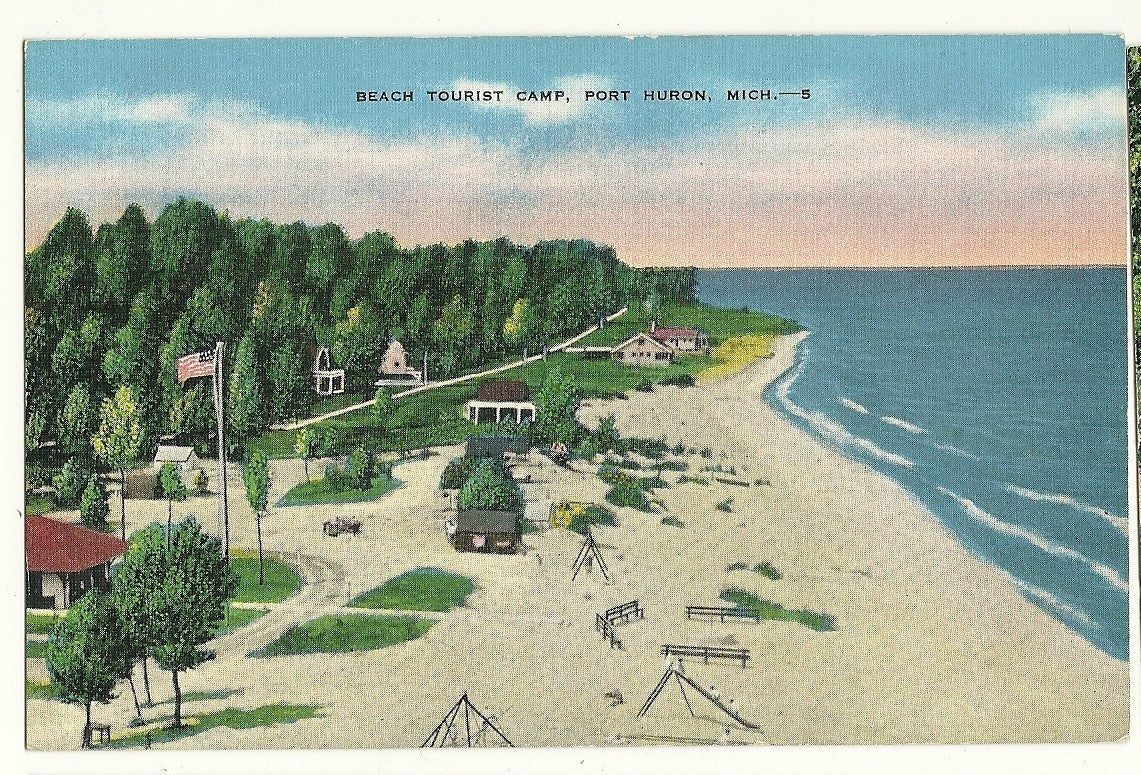 Beach Tourist Camp Port Huron MI Michigan Mich Postcard