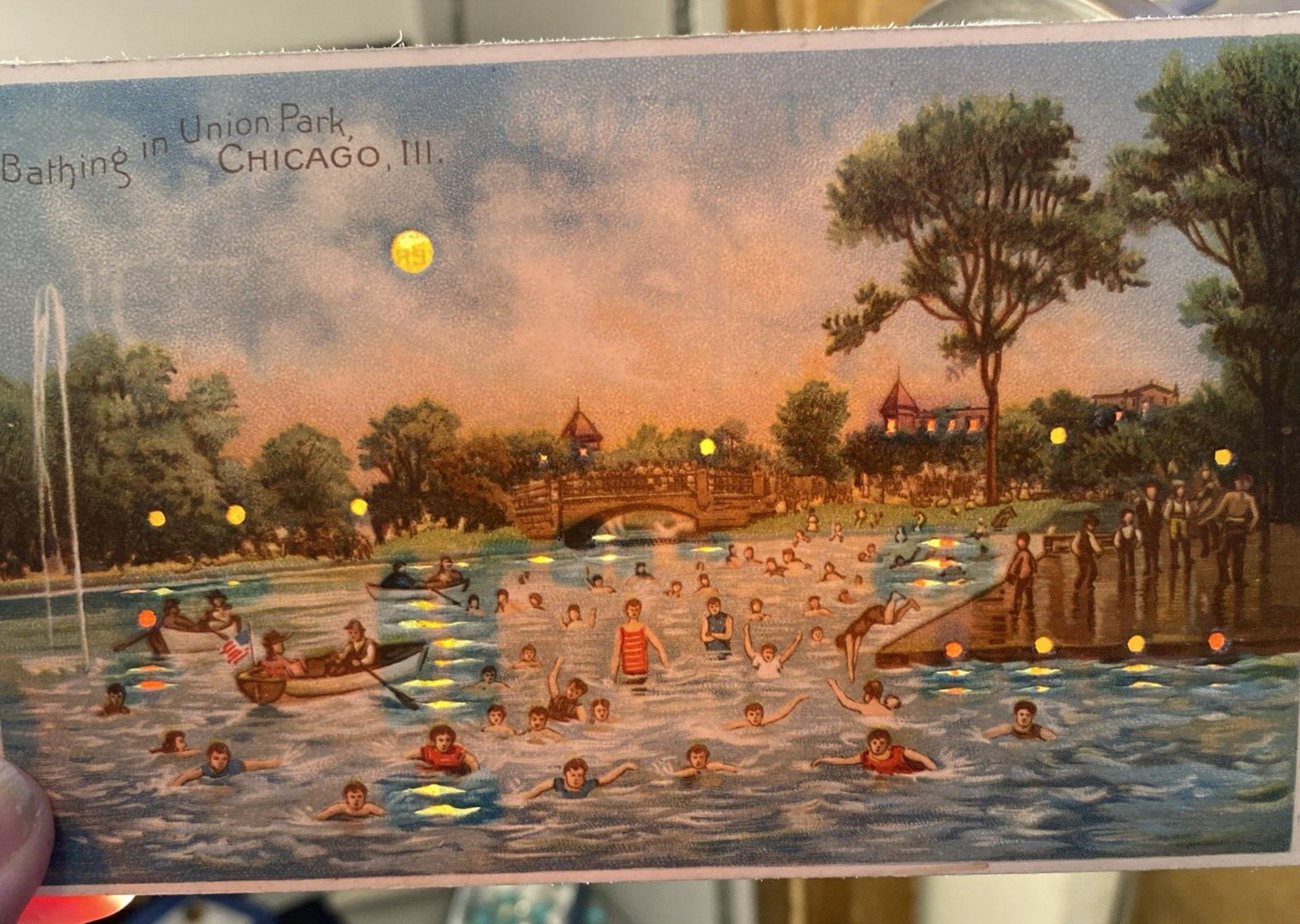 HTL Hold to the Light Bathing in Union Park Chicago IL Illinois Vintage Postcard