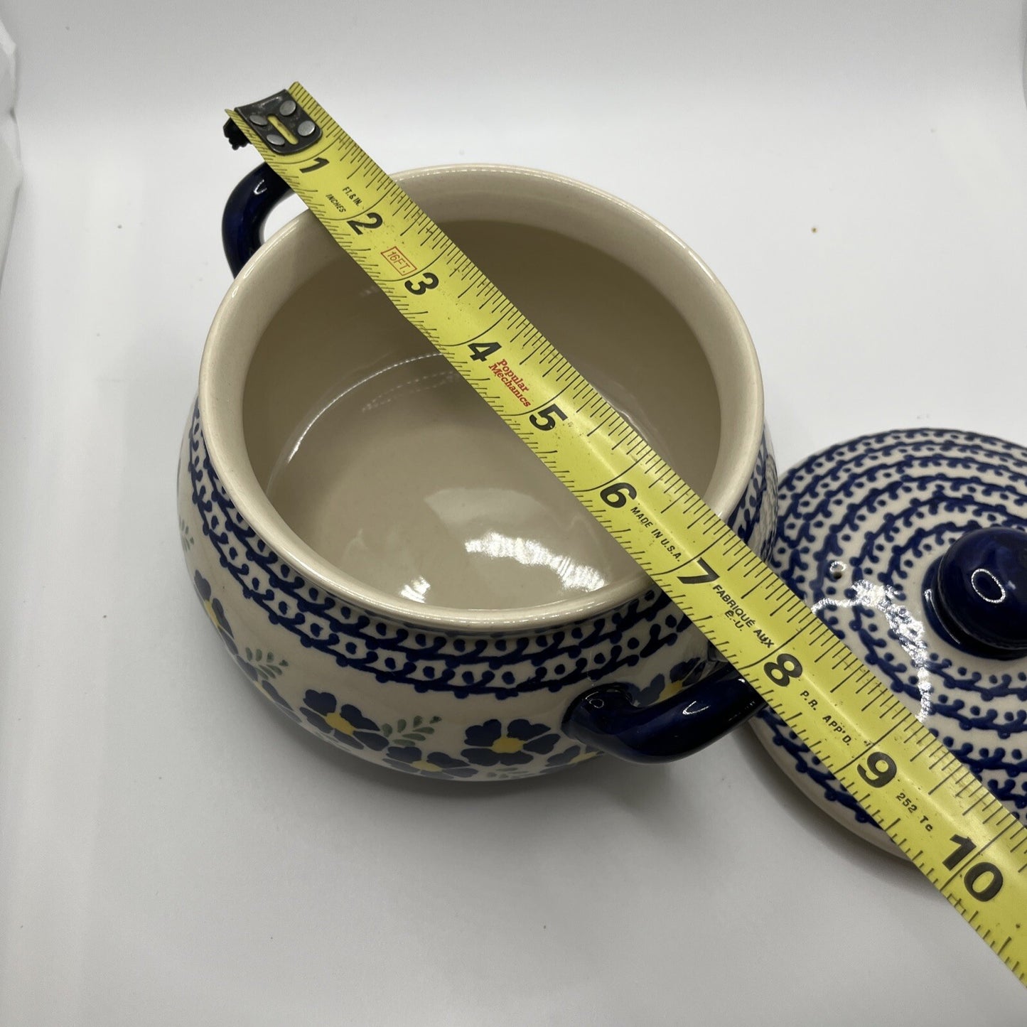 Boleslawiec Polish Pottery Floral Pattern Bullion Soup Bowl With Handles & Lid