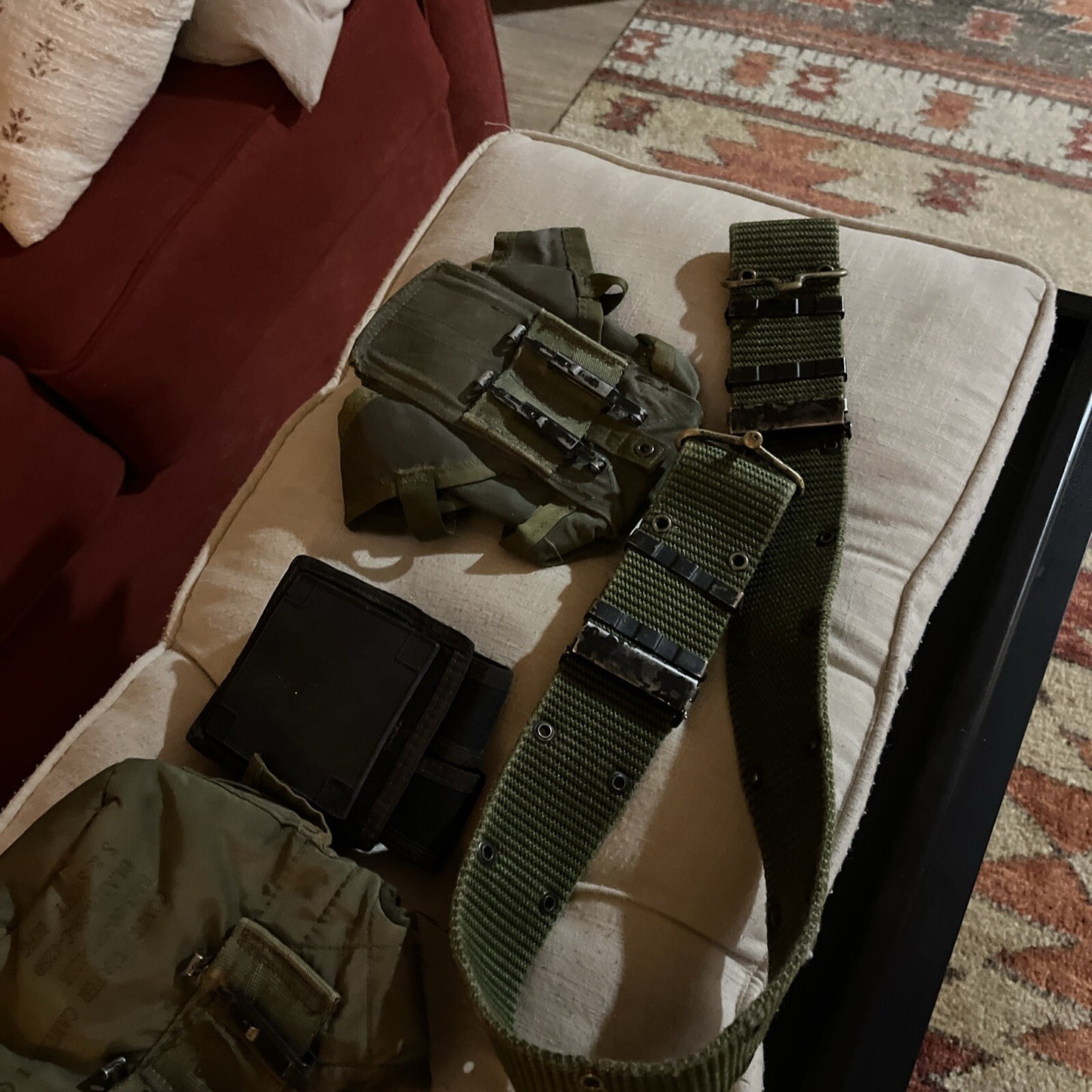 United States Military Belt w/ Pouch, Double Knife Holder & 2 Canteen Holders.