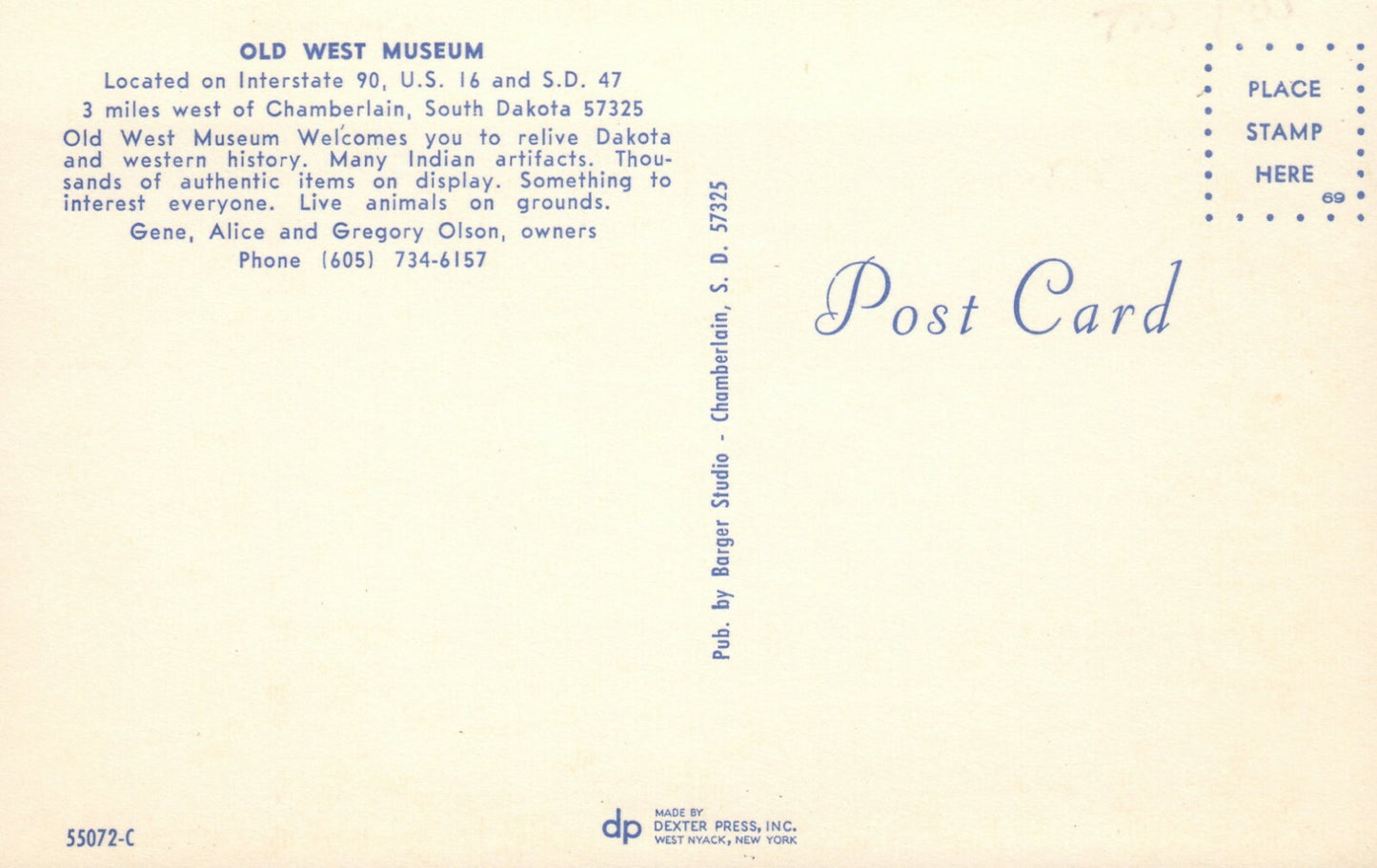 Old West Museum Interstate 90 Us 16 Chamberlain  South Dakota SD Postcard