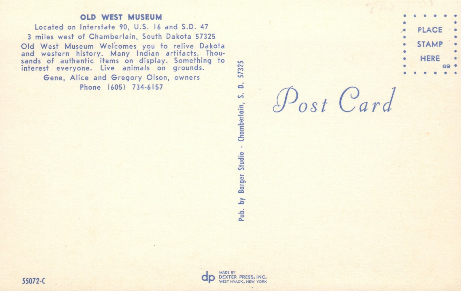 Old West Museum Interstate 90 Us 16 Chamberlain  South Dakota SD Postcard