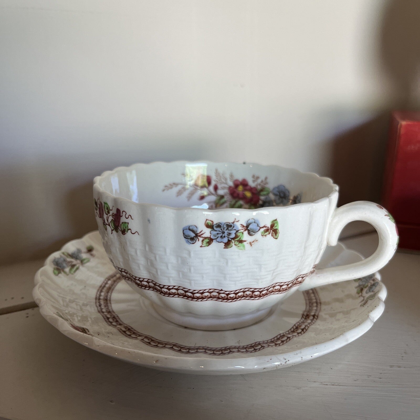Spode Copeland England Rosalie Tea Cup & Saucer Set of 4 Vintage 