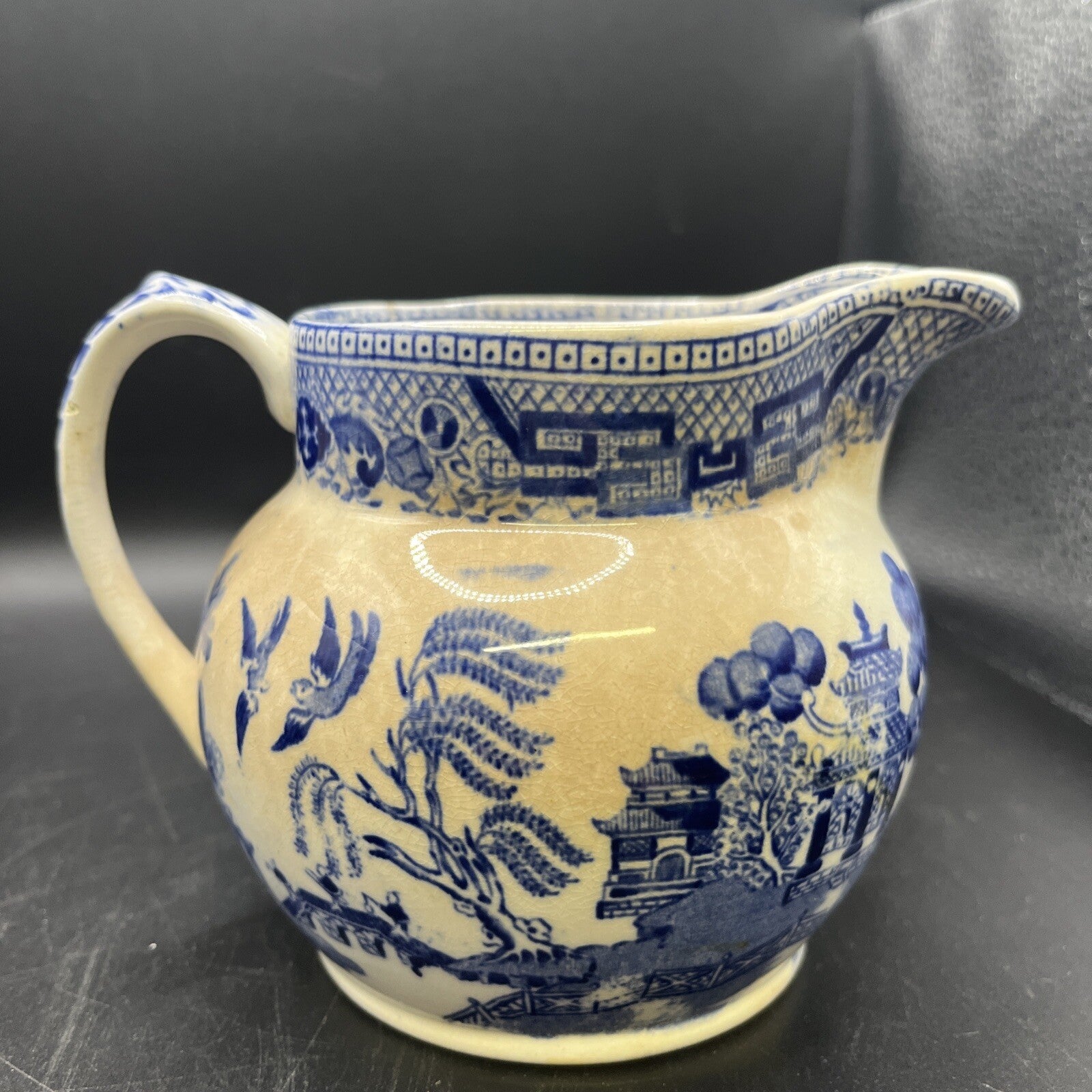 Antique Ridgeway Transfer Ware Staffordshire Blue Willow Large Pitcher C. 1890's