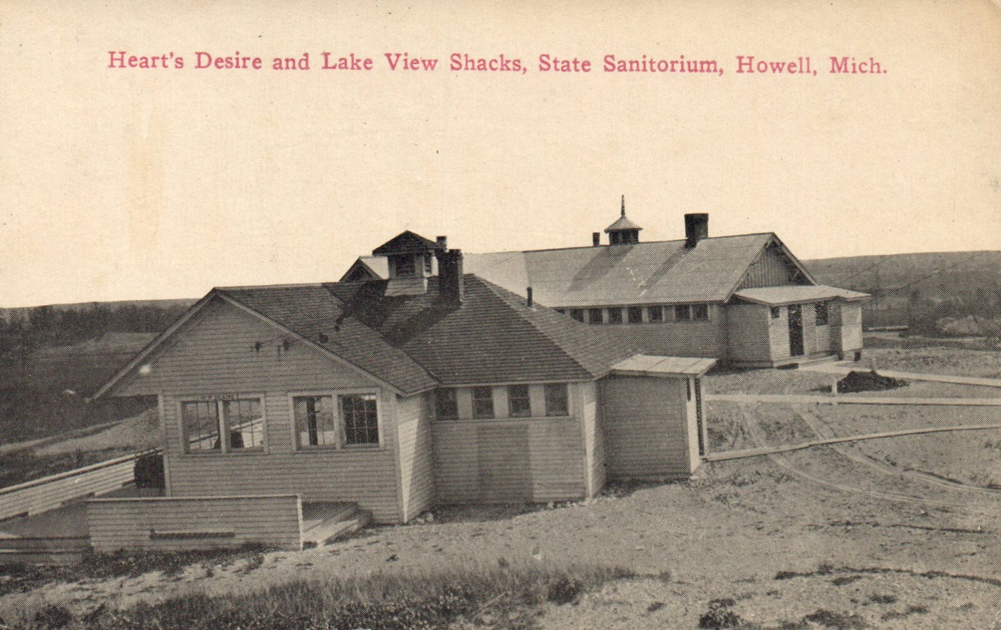 Heart's Desire and Lake View Shacks State Sanitorium Howell Michigan MI Postcard