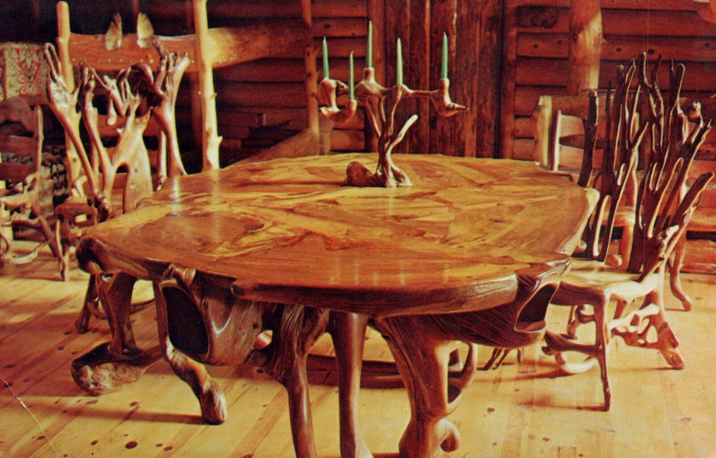 Shrine of the Pines Baldwin Mich MI Michigan Postcard wood table and chairs 