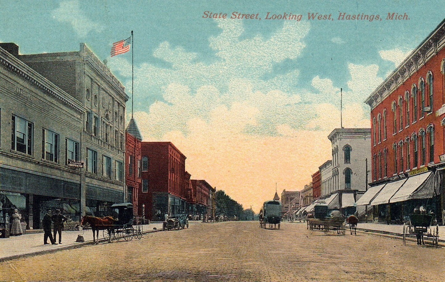 State Street Looking West in Hastings Michigan MI Postcard
