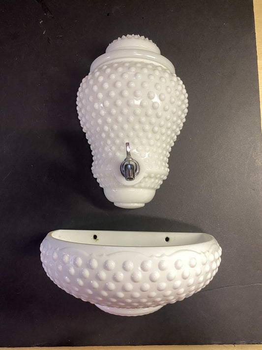 RARE Vintage Hobnail Fenton Milk Glass Lavado Wall Fountain Planter