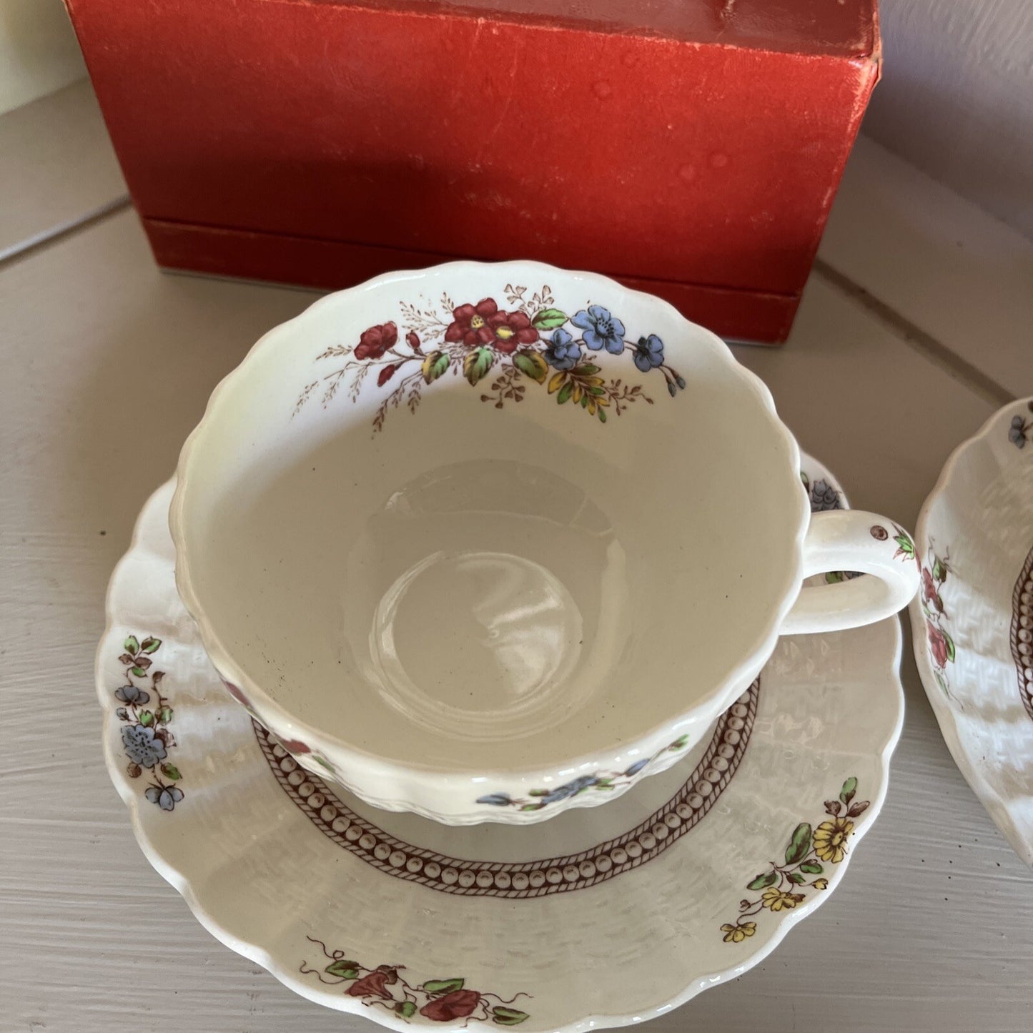 Spode Copeland England Rosalie Tea Cup & Saucer Set of 4 Vintage 