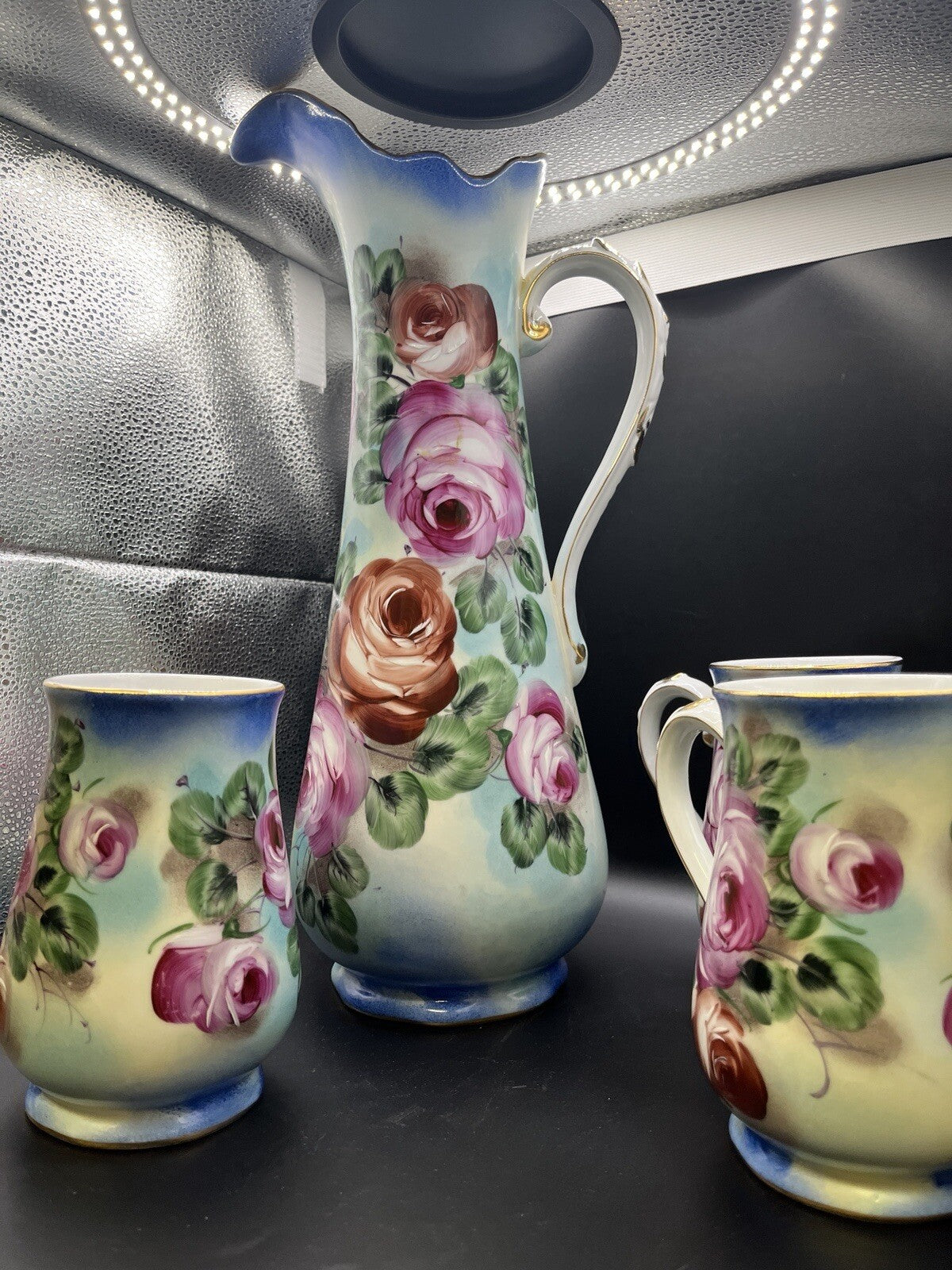 Limoges Fleur De Lis Mark Chocolate Pot and Cups. 5 Piece Set