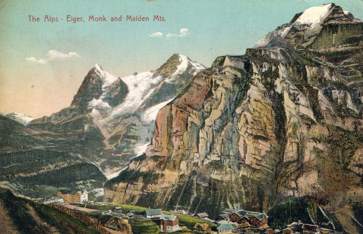 No 17 The Alps Eiger Monk and Maiden Mountains  Ada Michigan MI  Postcard