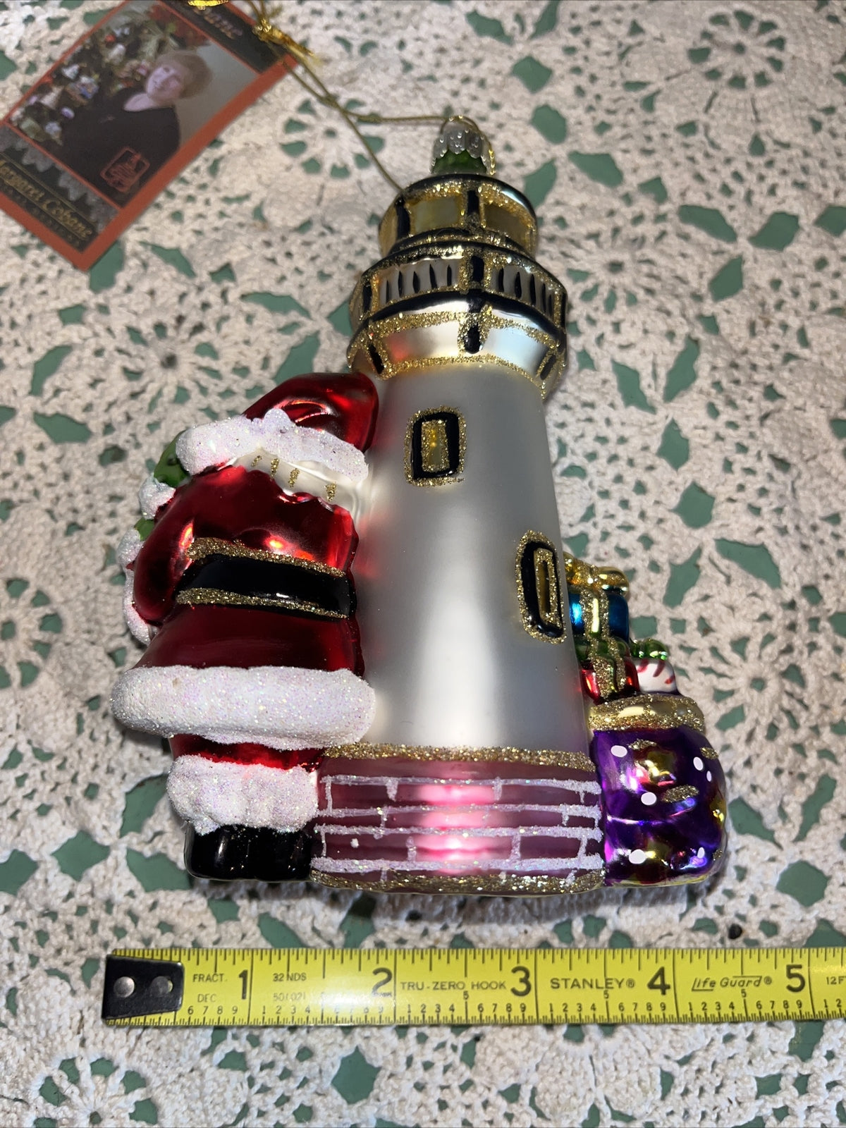 Vintage Light House With Santa Mercury Glass Christmas Ornament