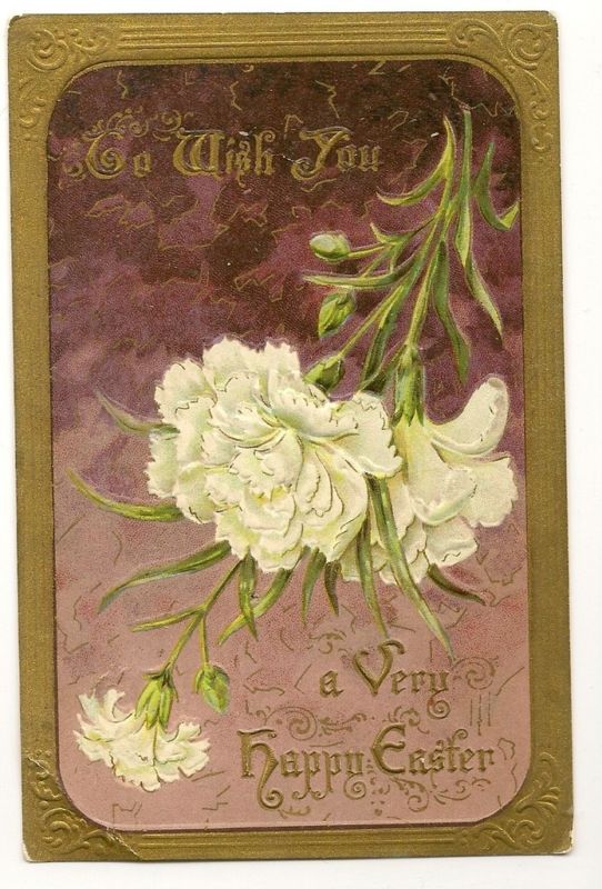 Easter Carnation Postcard Series 2178 Purple  White