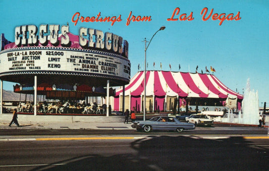 1960's Circus Circus Las Vegas Nevada NV Merry Go Round Postcard Old Cars