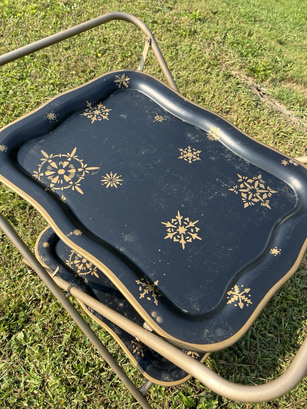 VINTAGE  SERVING CART TEA TROLLEY RETRO 1960s Black/Gold