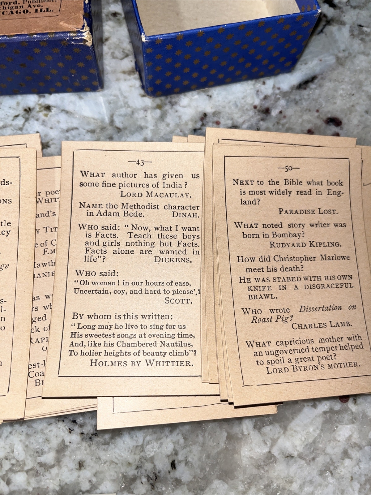 1897 Game of Literature Game, 500 Questions. By A W Mumford.