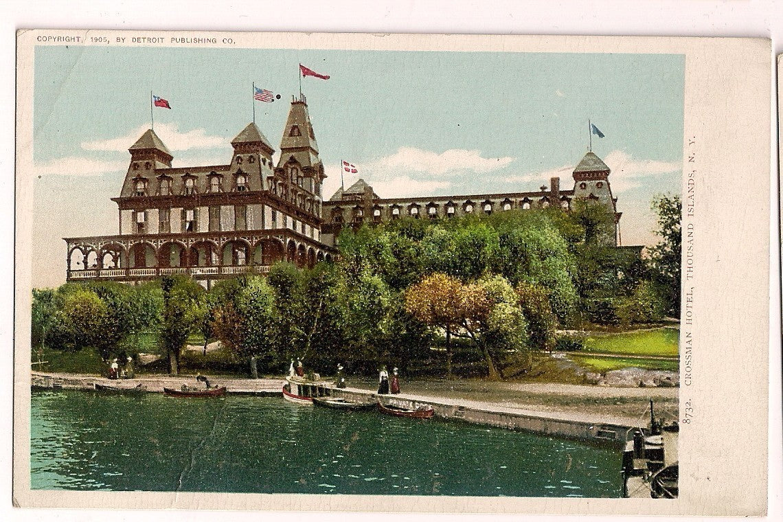 Early Crossman Hotel water flags Thousand Islands NY New York 8732 Postcard