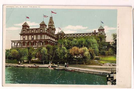 Early Crossman Hotel water flags Thousand Islands NY New York 8732 Postcard
