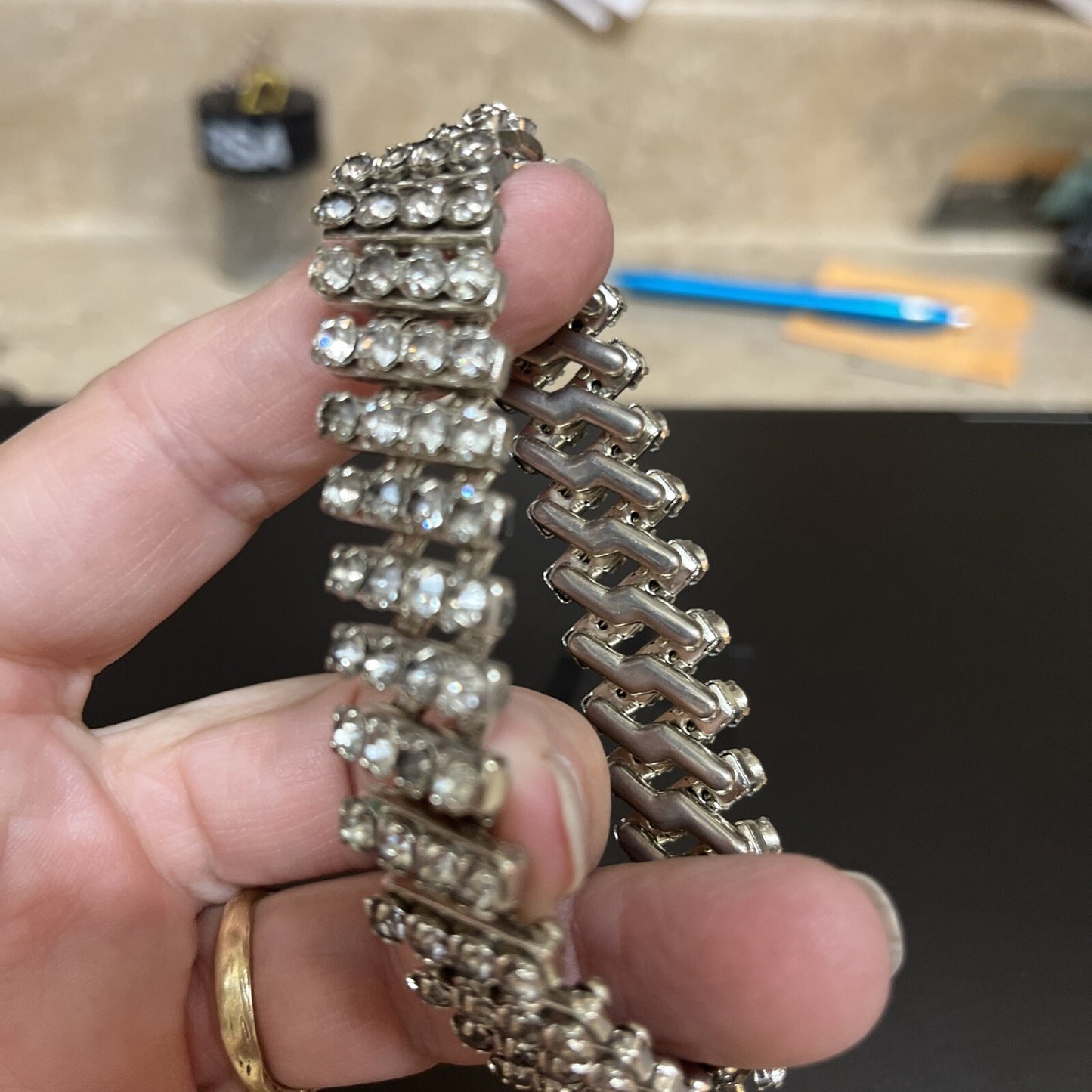 Vintage 1950’s New York Expandable Rhinestone Bracelet Made in British Hong Kong