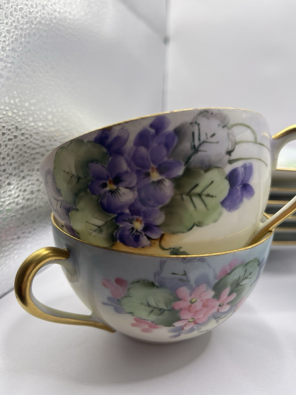 Vintage 6 Nippon 2 Piece Set Sandwich Plate & Cup W/Gold Trim And Flowers
