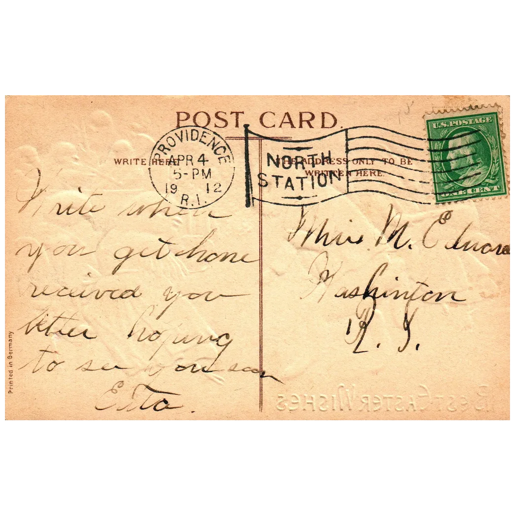 Best Easter Wishes Chicks and Rabbits Dancing Together Vintage Easter Postcard