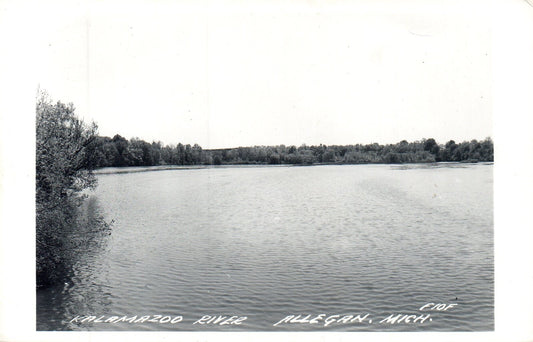 Real Photo of Kalamazoo River in Allegan MI Michigan Mich Postcard