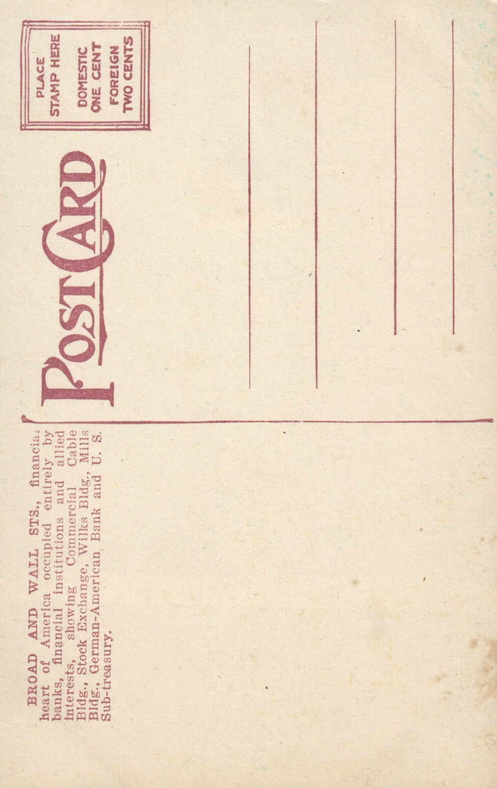 Broad and Wall Streets Busy Street View New York City NYC NY Postcard