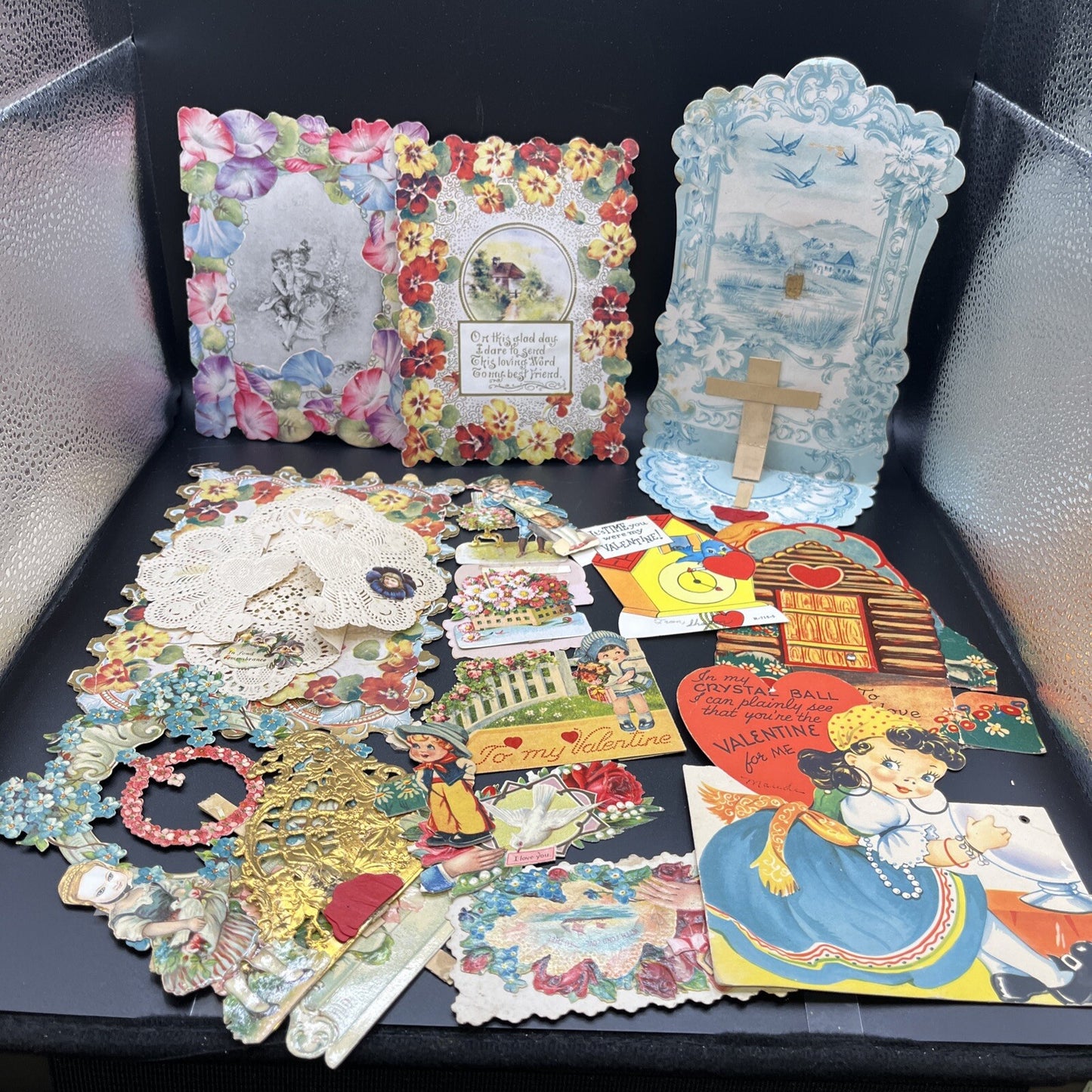 LOT OF 5 VINTAGE LG VALENTINE & 10 SMALL CARDS.