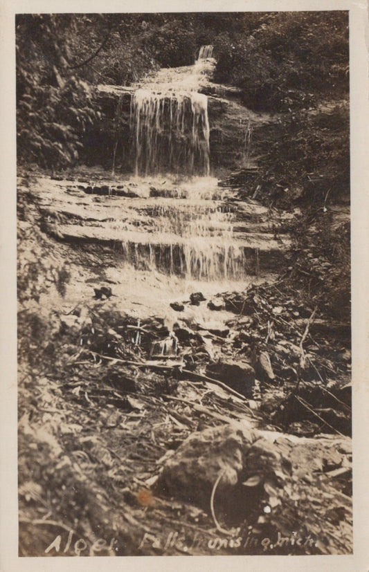 Real Photo Alger Falls Waterfalls Munising MI Michigan Mich Postcard