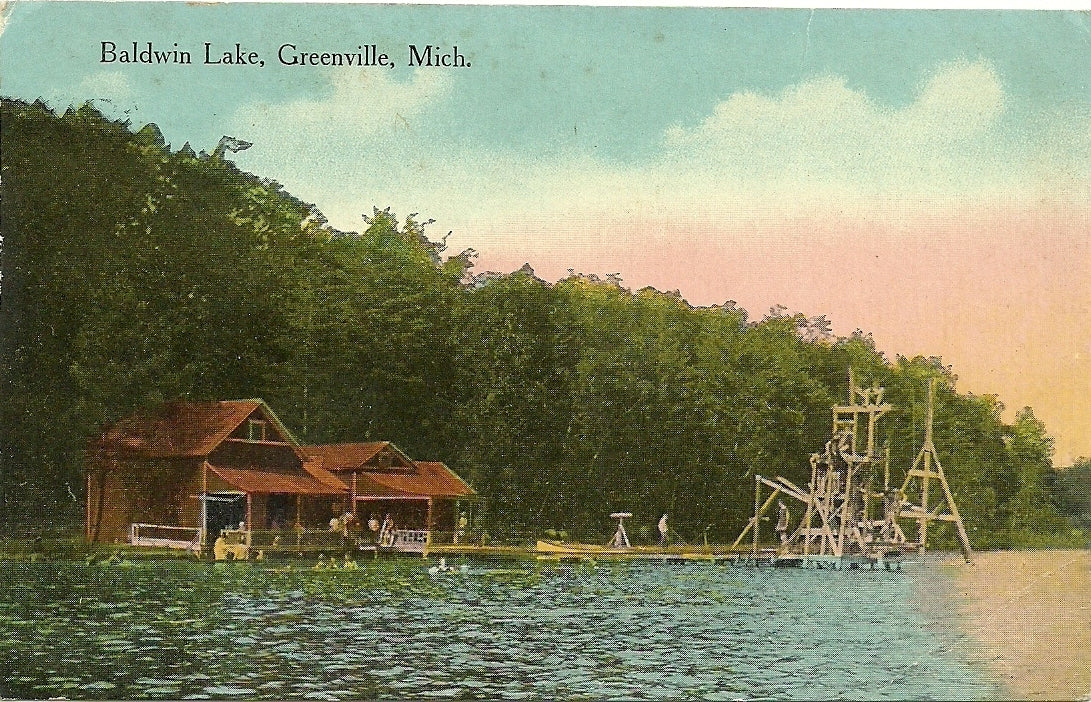 Baldwin Lake Swim Dock Greenville MI Michigan Postcard