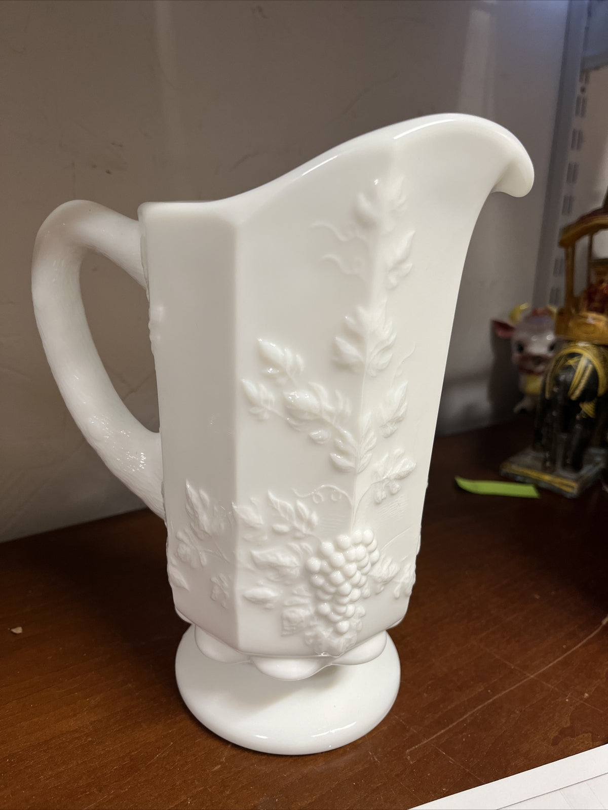 Vintage Westmoreland White Milk Glass Pitcher Grapes Paneled 3 1/2 Cups Heavy