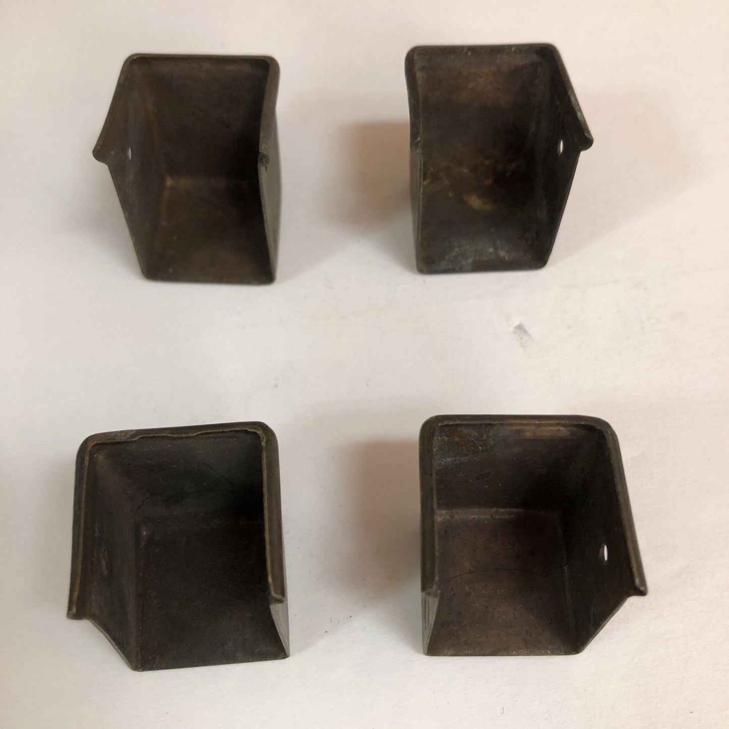 LOT OF 4 ANTIQUE VINTAGE MID-CENTURY BRASS CUBE FURNITURE FOOT COVERS SALVAGE