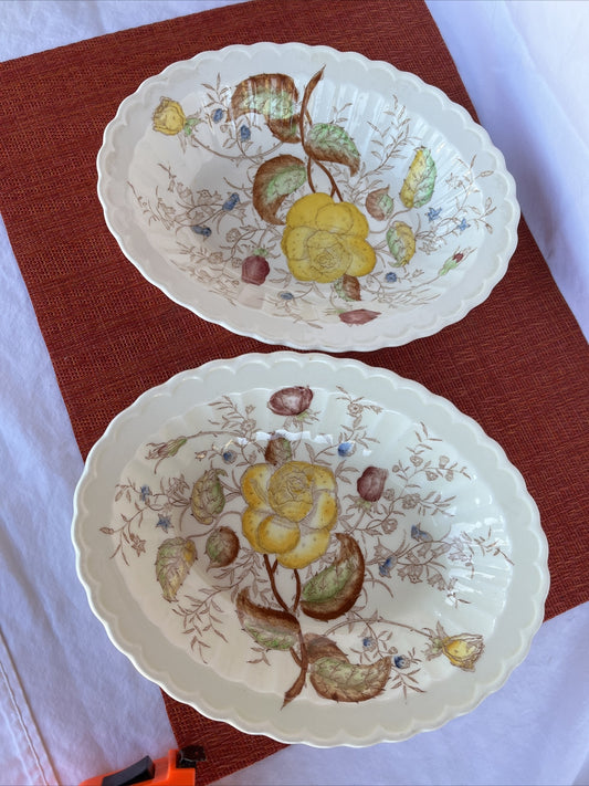 Vernonware Vernon Rose Yellow Oval Serving Bowls (2)