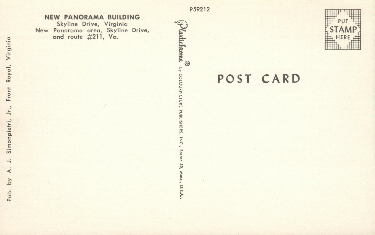 New Panorama Building Skyline Drive VA Virginia  Postcard