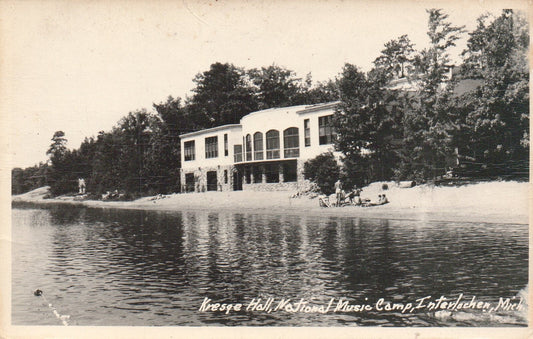 RPPC Kresge Hall at National Music Camp in Interlochen Michigan MI Mich Postcard